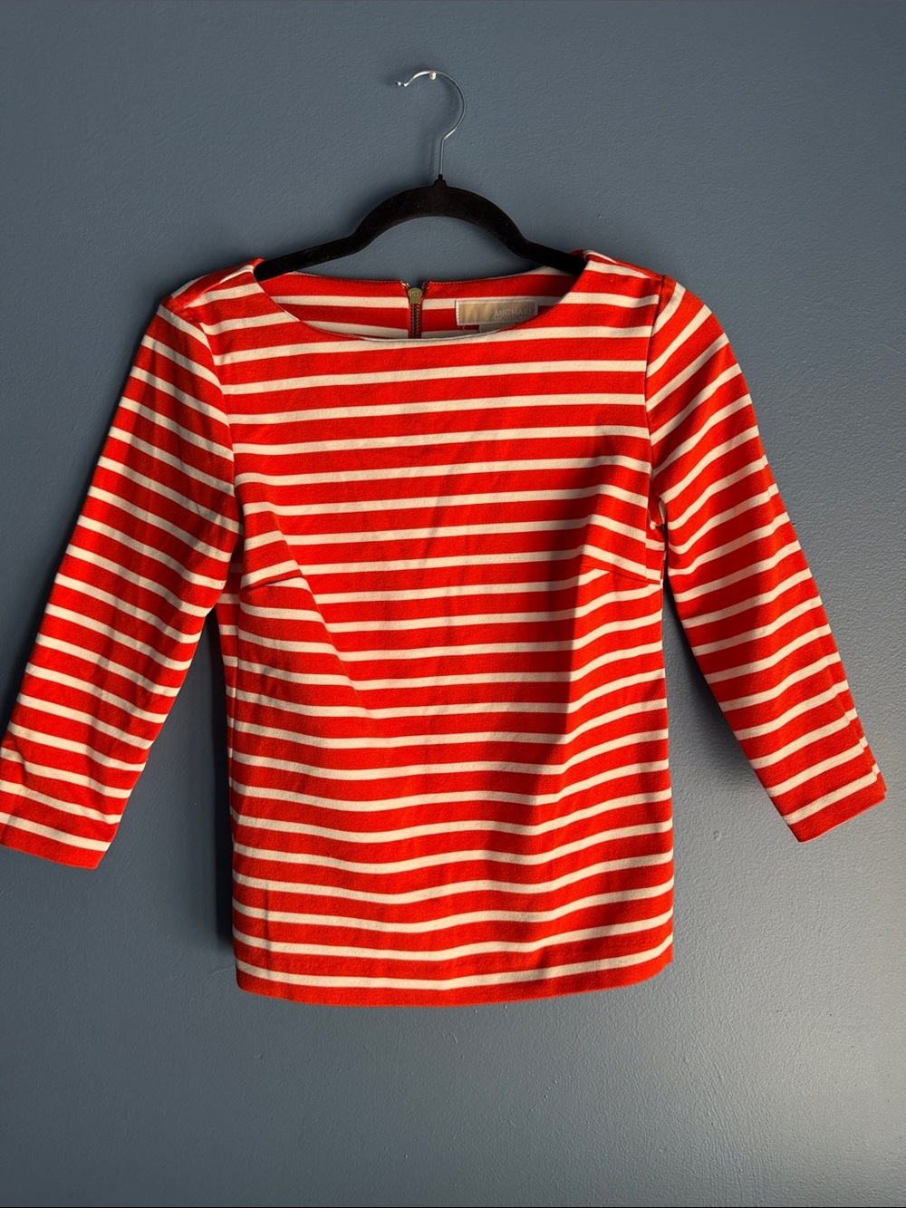 Michael Kors Red and White Striped Long-Sleeve Top